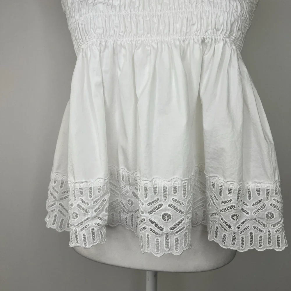 TORY BURCH White Smocked Lace Eyelet Ruffle‎ Boho Coastal Cowgirl Baby Doll Sz 8